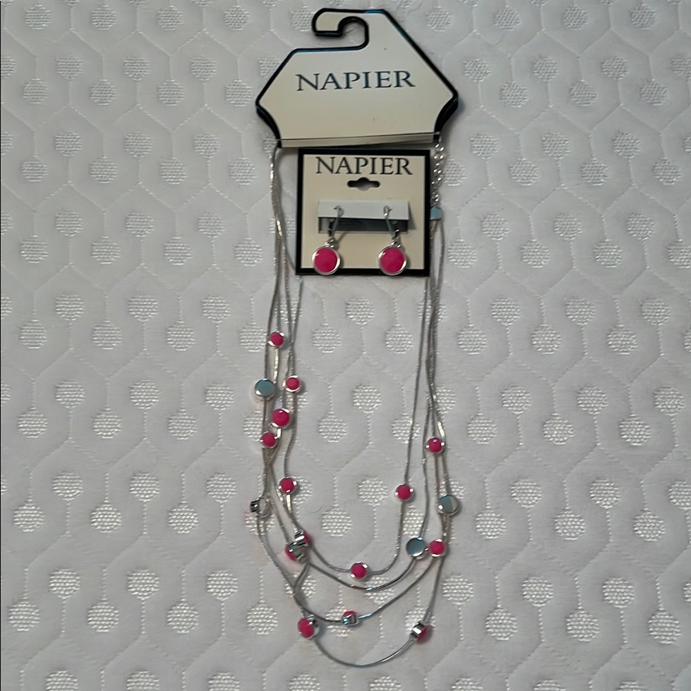 Napier Pink and Silver Multi-Strand Necklace and Earrings